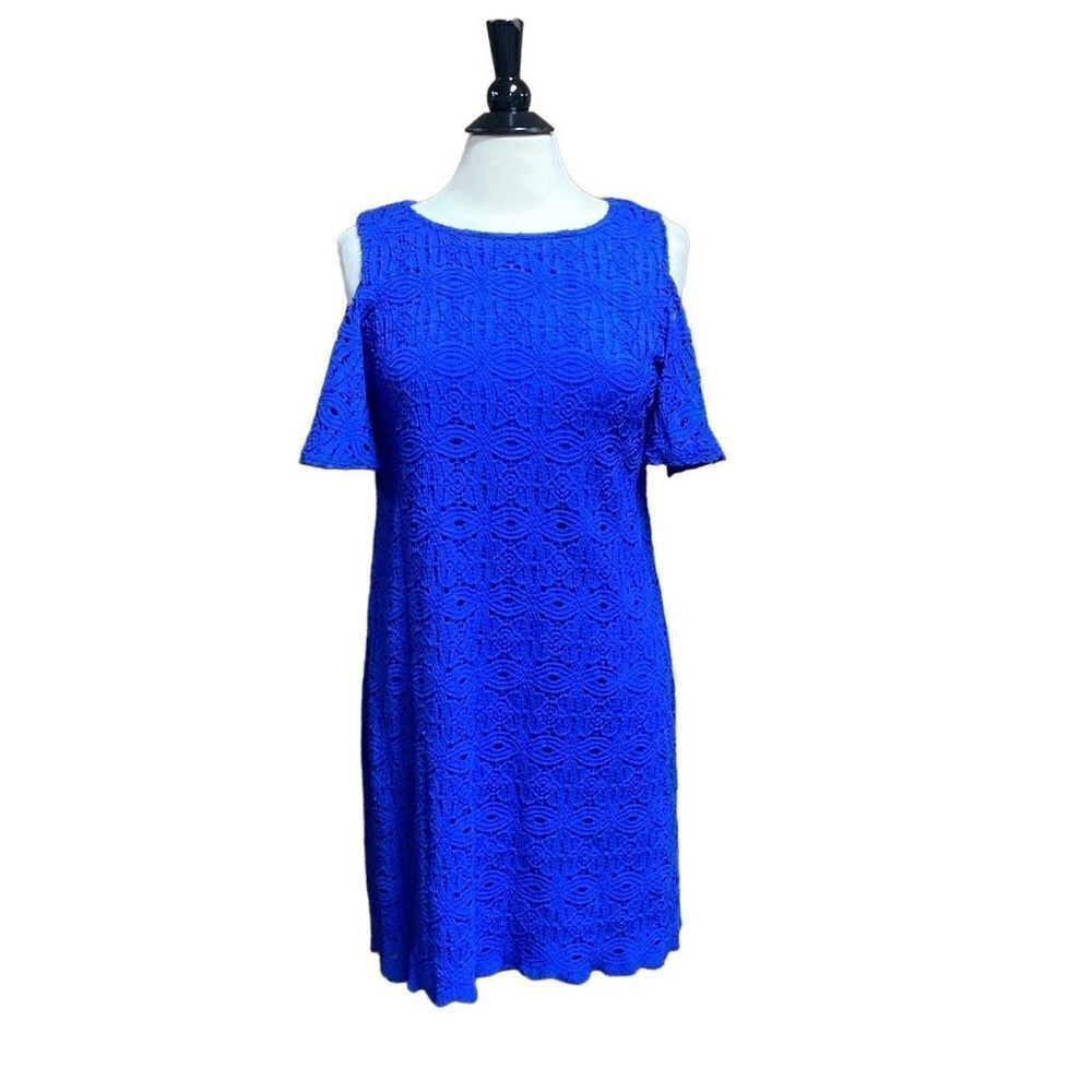 Ronni Nicole Royal Blue Cold Shoulder Lace Dress Size Small